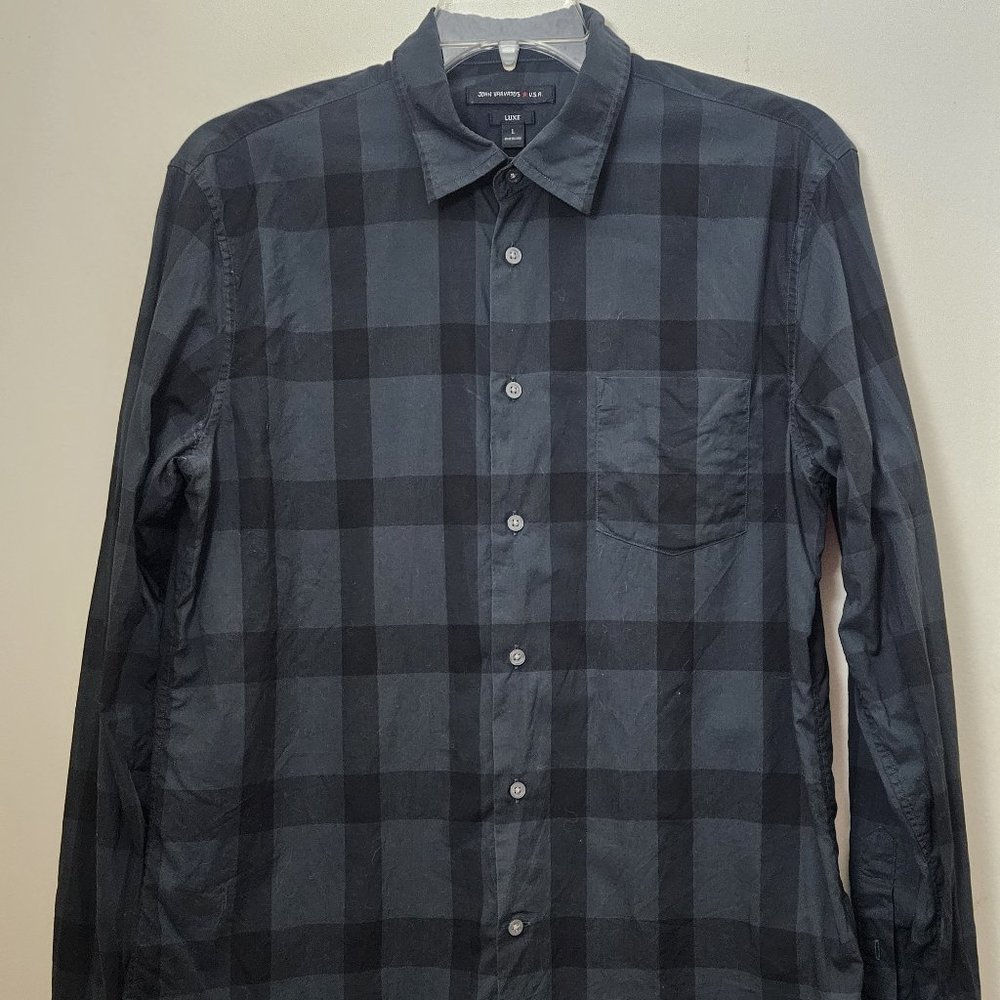 John Varvatos Luxe USA Shirt Men Button Down Black Plaid Lightweight Size Large